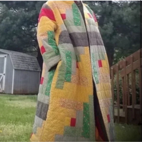 Handmade Heirloom Vintage Long Quilt Coat; Log cabin quilt.